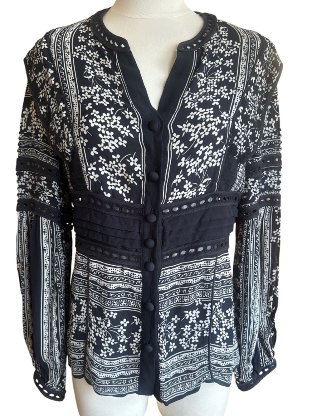 Sea New York Keely Blouse Top Black Crepe 8